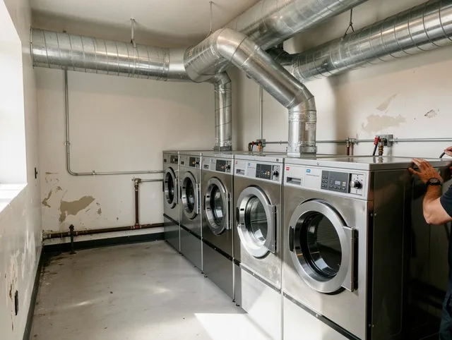 Copley Dryer Vent Cleaning team performing large-scale commercial dryer vent cleaning in Copley