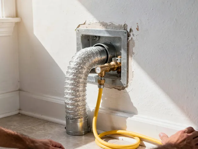 Copley Dryer Vent Cleaning certified technician performing specialized gas dryer vent cleaning in Copley